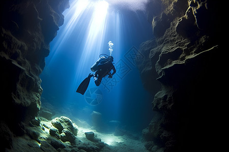海底潜水员海底潜泳的潜水员背景