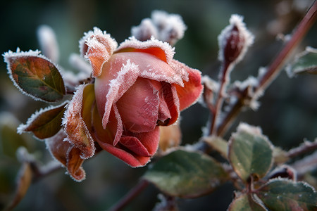 冰霜之中的玫瑰背景图片
