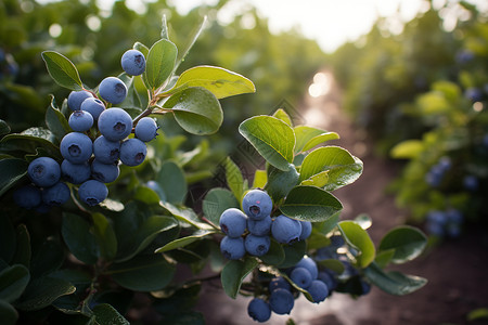 蓝莓果实蓝莓田成熟的果实背景