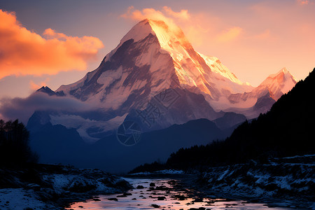 霞光中的冰山背景图片