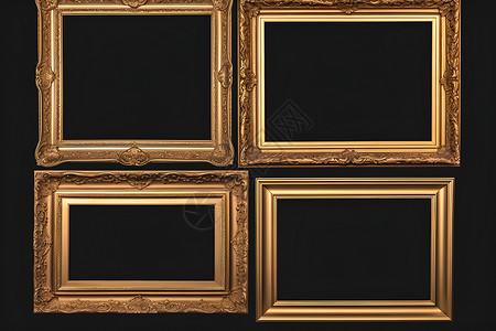 古风饰有四个金色相框的照片背景图片