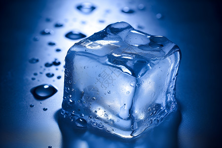 水晶方块蓝色冰块下的水滴设计图片
