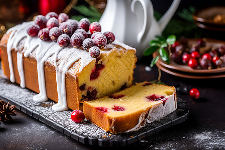 蛋糕和饮料蔓越莓面包背景