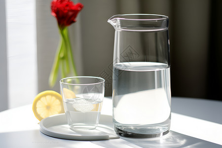 玻璃杯中的纯净水高清图片