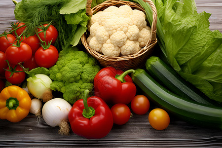 新鲜采摘的有机蔬菜背景图片