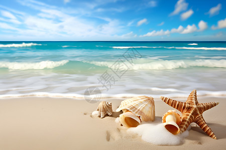 户外沙滩上的贝壳背景图片