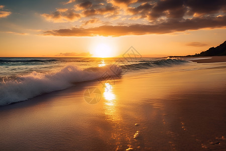 户外沙滩上壮丽的夕阳背景图片