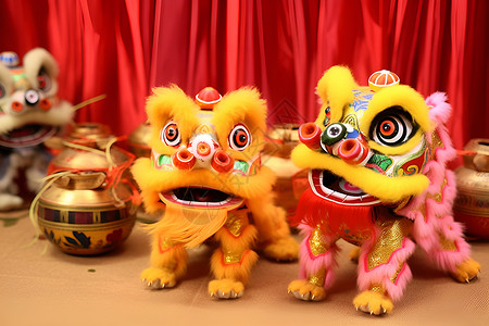 传统舞狮文化背景图片