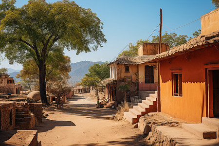 传统古朴的村庄建筑背景图片