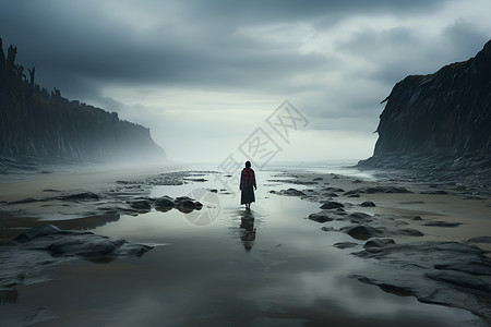 海滩上孤独的男子背景图片