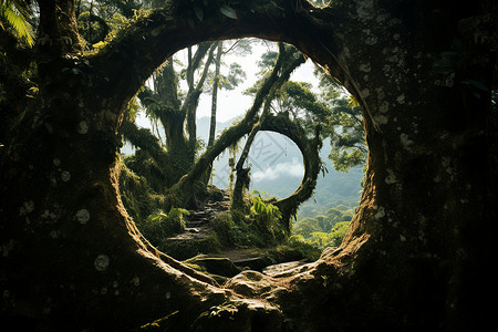 幽深的热带雨林景观背景图片