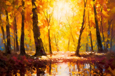 秋天的树叶油画背景图片