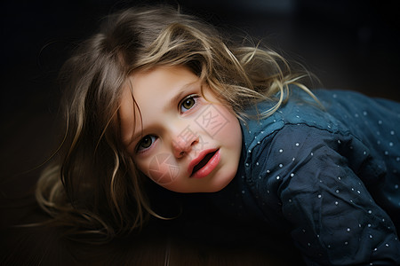 沉浸忧伤的外国小女孩背景图片