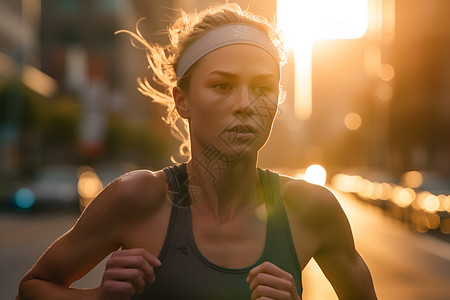 街道上跑步的女性背景图片