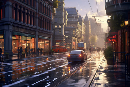 雨后繁华的街道背景图片