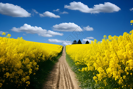 农村的油菜花道路背景图片