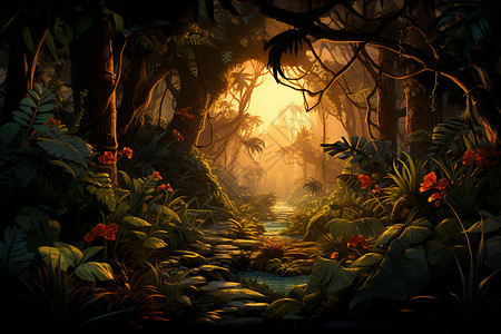 梦幻的森林仙境背景图片