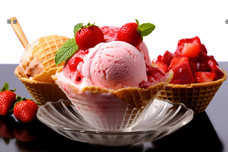 草莓的美食冰淇淋背景图片