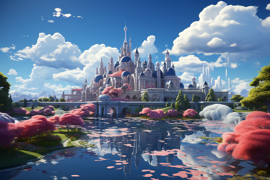 梦幻的城堡创意插图图片