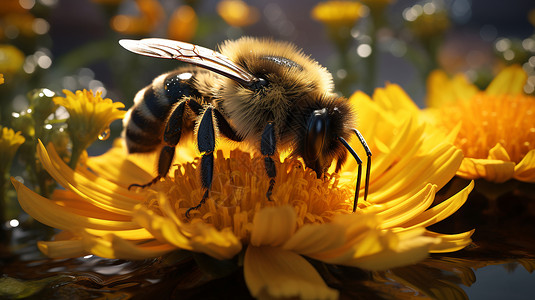 蜜蜂花园夏季花园中采蜜的蜜蜂背景