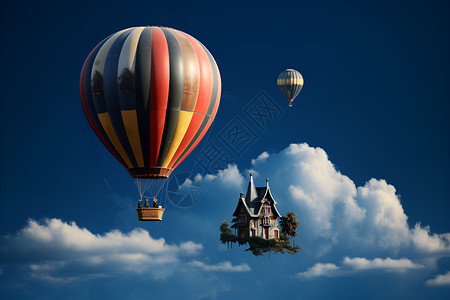高空中的热气球背景图片