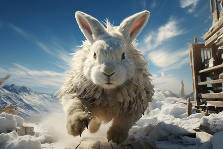 冬日白雪中的兔子背景图片