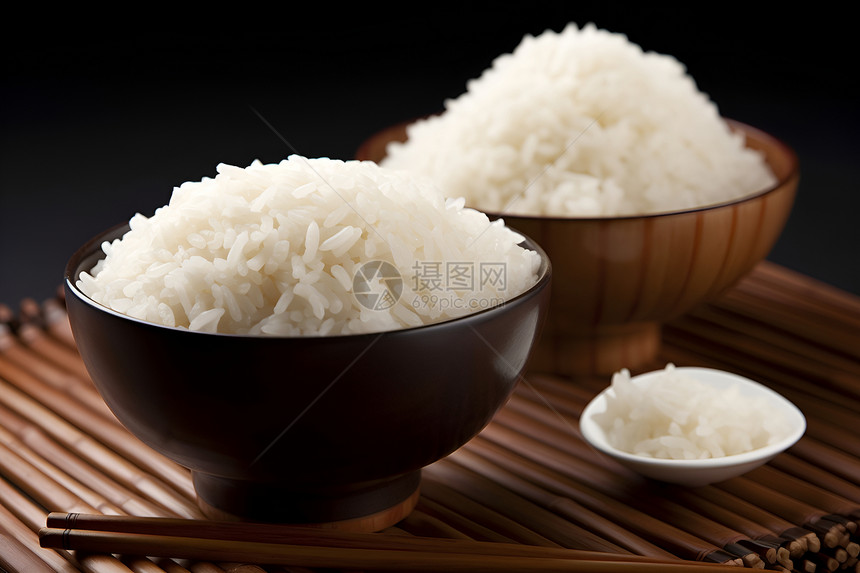 木碗中的米饭图片