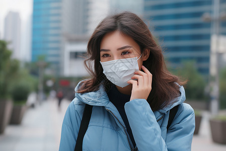 戴口罩的年轻女子背景图片