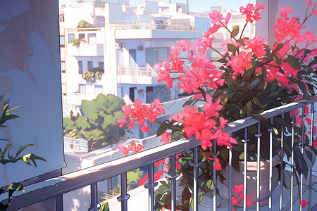 美丽阳台阳台上的梅花花海插画