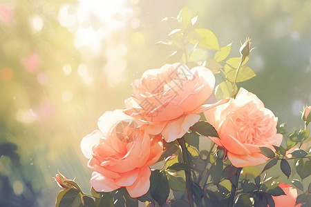 夏季花园绽放的粉色玫瑰花朵背景图片