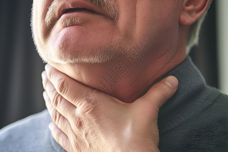 喉咙疼痛颈部不适的中年男子背景