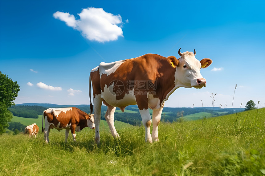 翠绿草地上的奶牛图片