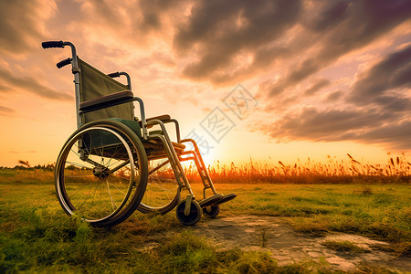 夕阳下的轮椅背景图片