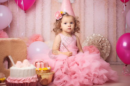 小女孩与气球可爱女孩的生日派对背景