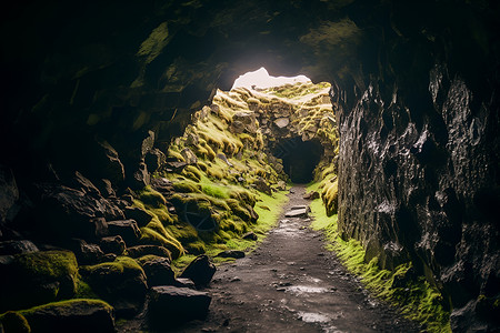幽暗的山洞隧道背景图片