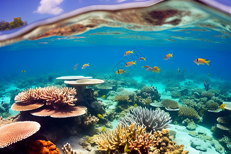 海水里的珊瑚礁背景图片
