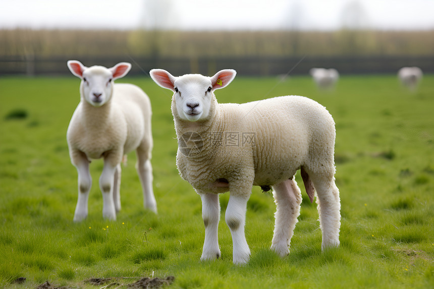 小羊羔站在草地上图片