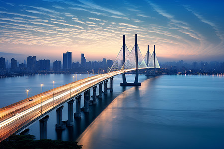 夜幕下的城市大桥背景图片