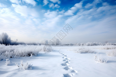 雪地和脚印雪地小径上的足迹背景