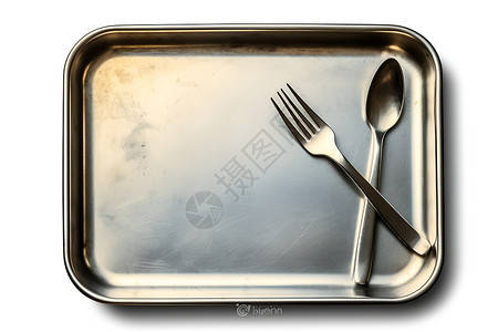 一色餐具银色叉子和盘子高清图片