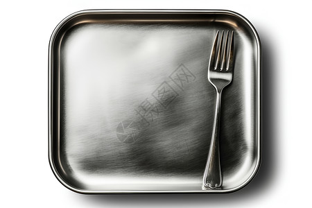 银色托盘银色叉子和盘子高清图片
