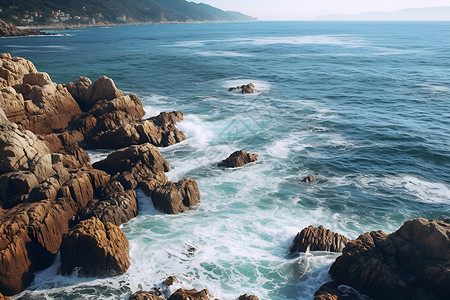 海边的礁石岩石海浪高清图片