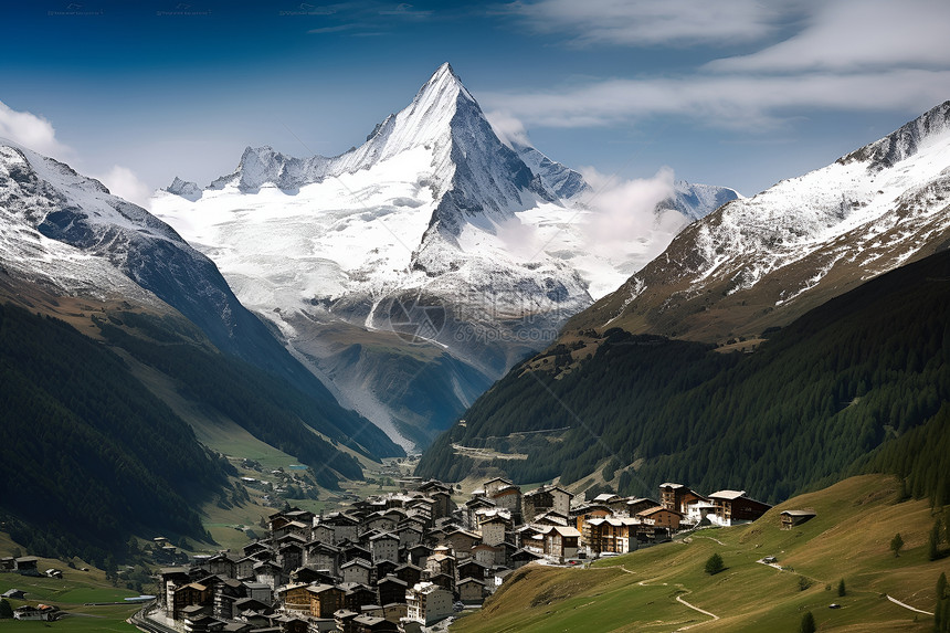 峡谷间的山村图片