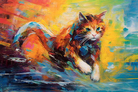 动感的小猫油画背景图片