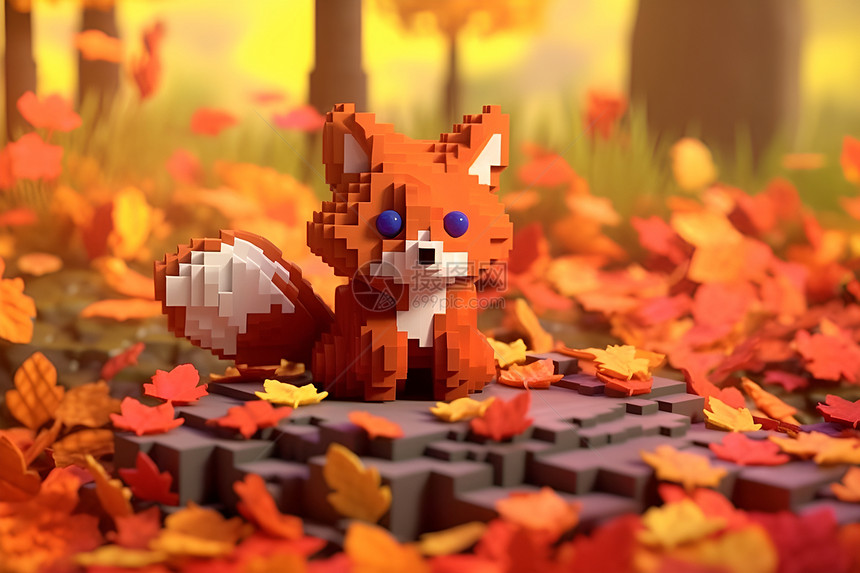森林中的玩具狐狸图片