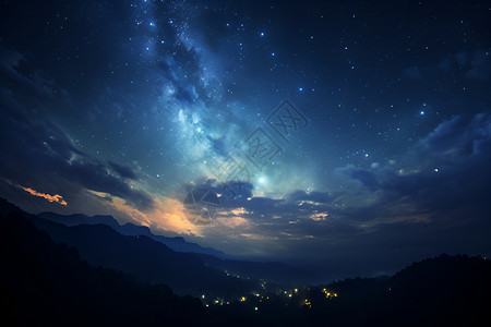 星云迷漫的夜空背景图片