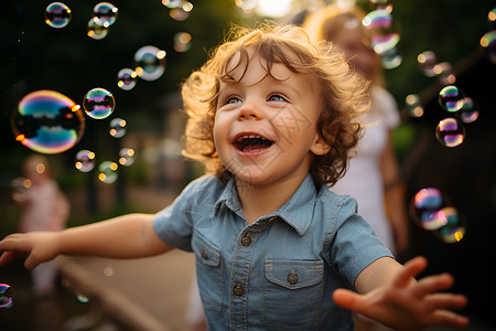 小孩微笑追逐泡泡的小孩背景