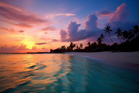 夕阳下的岛屿背景图片