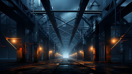 夜晚黑暗的工业区背景图片