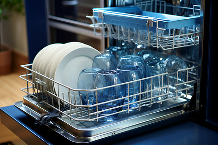 摆放餐具摆放整齐的洗碗机背景